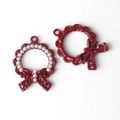 Detail of red floral wreath charms with bow knots and faux pearls for DIY jewelry - Red Wreath Bow