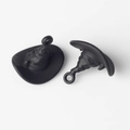 Detailed view of two matte black witch hat alloy charms for DIY jewelry crafting - Black