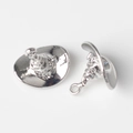 Macro view of silver alloy witch hat charms with polished finish and integrated loops - Silver