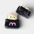 Detail of cartoon cat charms with pink M letter and bow for DIY jewelry making - Black