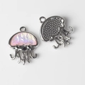 Close-up of alloy jellyfish pendant with pink aurora inlay and silver metal texture - Silver Pink