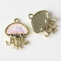 Detailed front and back view of gold jellyfish alloy charms with shimmering pink resin inlay - Gold Base Pink