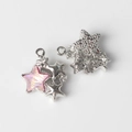Detailed front and back view of star pendants with purple resin and crystal inlay - Silver Pink
