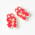 Close-up of red rabbit alloy pendants with oil drip finish for DIY jewelry crafting - Red with White Trim