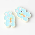 Macro view of light blue bunny alloy pendants with pink ears for DIY jewelry - Blue With White Edge