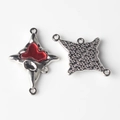Detail of silver alloy cross connectors with red enamel hearts for DIY jewelry - Cross Star Shape (WSX-3169) / Silver Red
