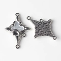 Macro detail of alloy cross connector with resin inlay and star texture for DIY jewelry - Cross Star Shape (WSX-3169) / Silver White