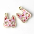 Detail of pink Kitsune fox mask charm with gold alloy plating and enamel finish - Rose Red with Gold Trim