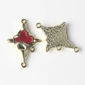 Detailed view of red enamel star pendant with four gold-plated alloy connector loops - Cross Star Shape (WSX-3169) / Gold Red
