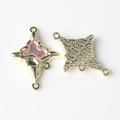 Detail of gold alloy four-way cross connector with pink heart resin inlay and textured back - Cross Star Shape (WSX-3169) / Gold Pink
