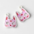 Detailed view of pink and purple fox mask alloy charms with Japanese drip oil finish - White Edge Rose Red