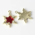 Detail of gold star pendant with red inlay and rhinestones showing front and back views - Gold Base Red