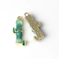 Detailed front and back view of golden bamboo charm with green enamel and star texture - Gold Base Green 1