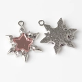 Front and back detail of alloy snowflake charm with pink star resin inlay for DIY jewelry - Silver Pink