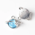 Detailed front and back view of alloy planet pendant with blue stone inlay for DIY jewelry - Blue