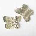 Detailed view of light gold butterfly pendants with delicate texture and double rings - Gold