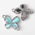 Detail of silver alloy butterfly connector with blue resin stone for DIY jewelry making - Silver Base Blue