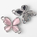 Dual-ring alloy butterfly connectors with pink and grey resin for DIY jewelry making - Silver Pink