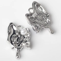 Close-up of heart charm with pearl and crystals, silver metal liquid lava design for DIY - Silver / White Zirconia