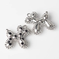 Detail of silver balloon dog charms with polished finish and black stone inlay for DIY jewelry - Silver Base Black Rhinestone
