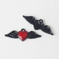 Detail of heart with wings alloy charms for DIY necklaces with red and black enamel - Black and Red