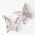 Detail of pink resin butterfly charms with silver metal frame for DIY jewelry making - Large / Silver Pink