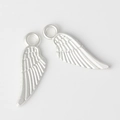 Detailed pair of silver alloy wing charms with intricate feather textures for jewelry making - Silver White