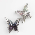 Iridescent butterfly charms in silver metal frames for DIY jewelry making - S / Silver Base Black