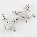 Iridescent resin butterfly pendants with liquid silver alloy frames for DIY jewelry making - Silver Base Transparent
