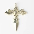 Macro view of golden gothic cross wing pendant with sword tip detail for DIY jewelry - Gold