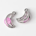 Detailed view of crescent moon pendants with pink glitter stones for DIY jewelry - Silver Pink