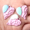 Three pink wrinkled heart alloy charms with pastel accents for DIY jewelry making - Random Mix