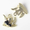 Detail of gold charms with black heart stones and star texture for jewelry making - Gold Black Zirconia
