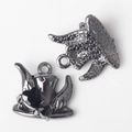 Detail of gothic witch hat pendant with black heart rhinestone and star textured back - Gunmetal Black Zirconia