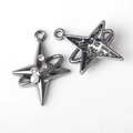 Detail of dark silver star pendant with ring, pearl and clear rhinestones for DIY jewelry - Gun Black (White Rhinestone)