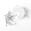 Detailed front and back views of silver moon pendants with star zircon and resin inlay - Silver Base White