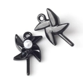 Detail showing black lacquer windmill pendant charms with pearl inlay for DIY jewelry - Black