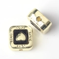 Detailed view of square gold love heart beads with LOVE engraving for jewelry making - Black