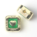 Detail of square gold charm with green resin heart and LOVE engraving for DIY jewelry - Green