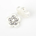 Detail of flower spacer beads with matte white petals and silver core for DIY jewelry - Silver