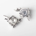 Detailed front and back view of gothic bat wing heart pendant with clear zircon stone - Silver / White Zirconia
