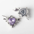 Macro detail of alloy winged heart charms with purple zircon and silver metal finish - Silver Base + Purple Rhinestone