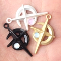 Minimalist moon cross charms in gold, silver, and black finish with crystal center - Multicolor