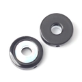Macro detail of black circular spacer beads with iridescent inlay for DIY jewelry crafts - 12mm / Black