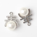 Detail of silver alloy charm with sparkling rhinestones and a large white round pearl - Good Luck Style / Silver Base White