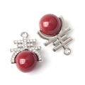 Detail of red bead charms with silver alloy finish, crystals, and yen sign for DIY jewelry - Currency Symbol Style / Silver Base Red