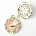 Detailed front and back views of alloy planet pendant with pink enamel and crystals - Gold Base Pink