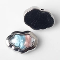 Detailed view of silver alloy cloud charms with blue and pink resin inlay for DIY jewelry - Silver Edge - Red Blue