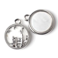Detailed macro of silver castle coin pendants with embossed patterns and smooth finishes - Silver