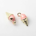 Detailed close-up of pink drip oil ice cream charms with golden alloy waffle cone texture - Pink (Gold Base)
